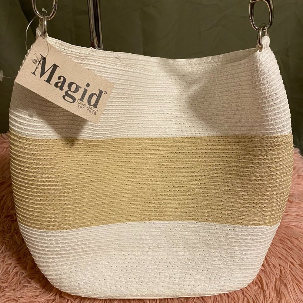 Magid Paper Straw Small Beach Tote - White/Beige